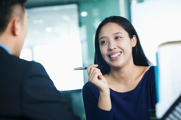 Young woman at job interview